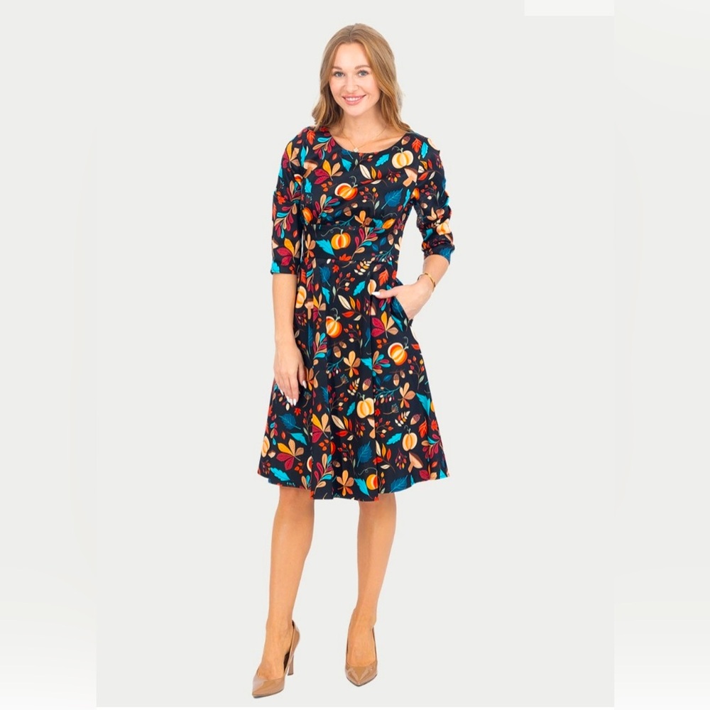 Pumpkin Print Long Sleeve Dress by Eva Rose